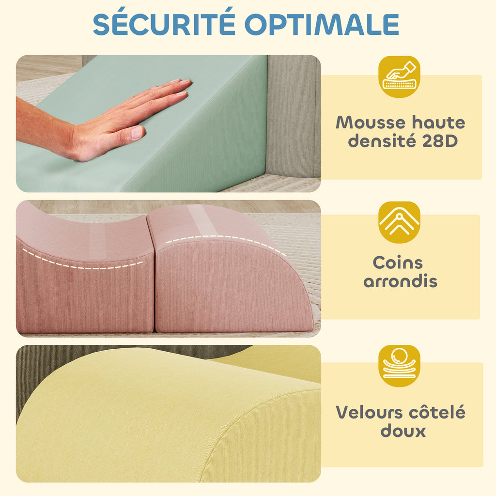 Parcours motricité bébé modulable en mousse 7 pièces housse lavable en velours côtelé 174 x 174 x 30 cm multicolore