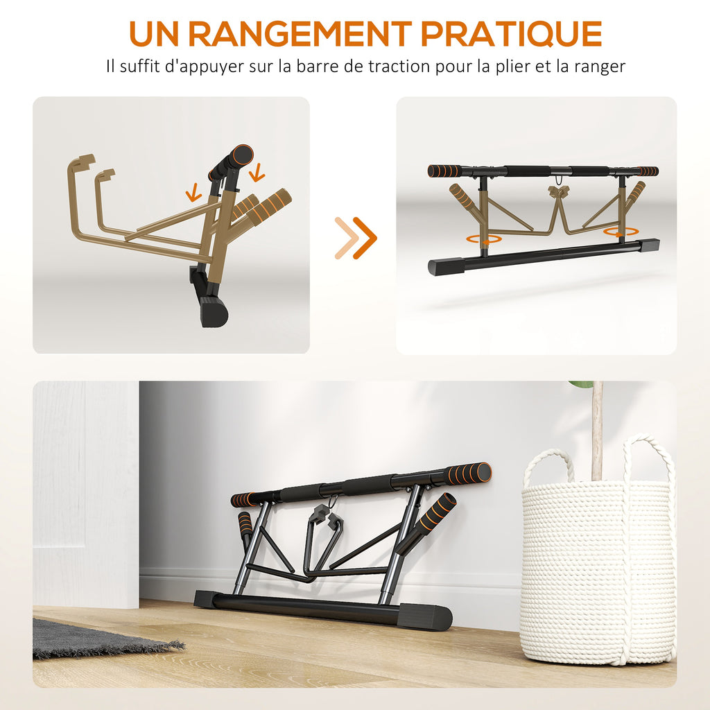 Barre de traction barre traction porte avec bandes de résistance poignées rembourrées 100 x 43 x 27 cm noir
