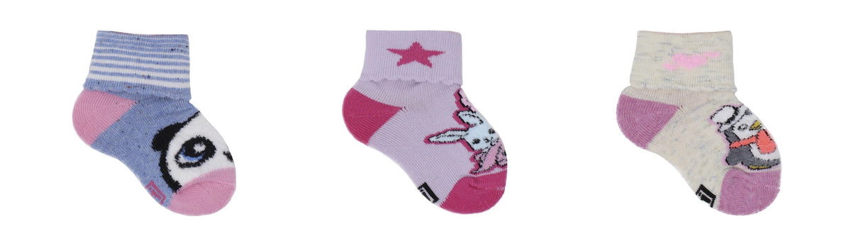 Chaussettes Bébé Fantaisie en Coton Écologique - Beige, Bleu, Lilas (3 paires)