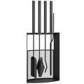 Ensemble serviteur de cheminée 5 pièces métal avec balai, pelle, tisonnier, paire de pinces et support 28x13x59,5cm noir