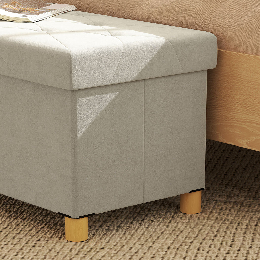 Banc de rangement bout de lit pliable volume 67 L capacité de charge 120 kg avec couvercle 76L x 38l x 38H cm crème