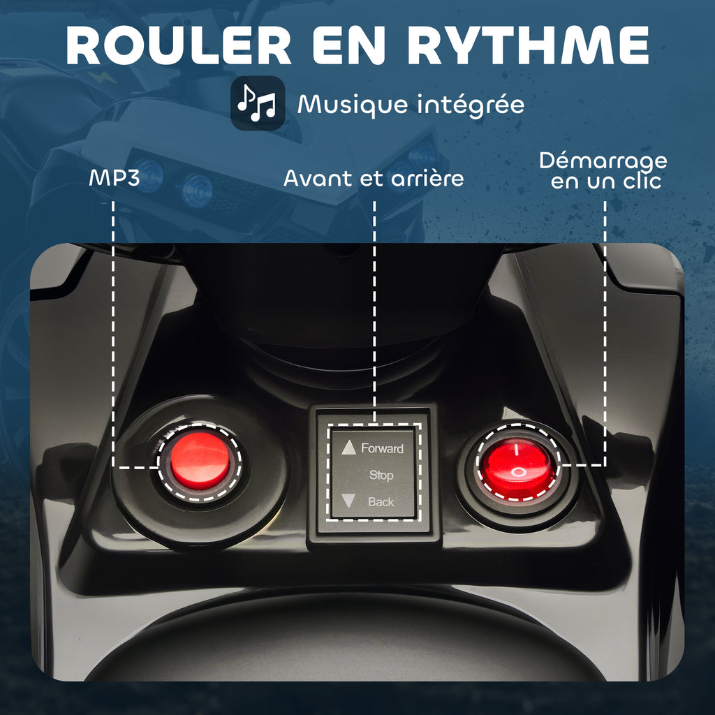 Quad électrique enfant 6V, voiture électrique enfants ATV, musique et phares LED, pour 18-56 mois, 70x42x45cm, blanc