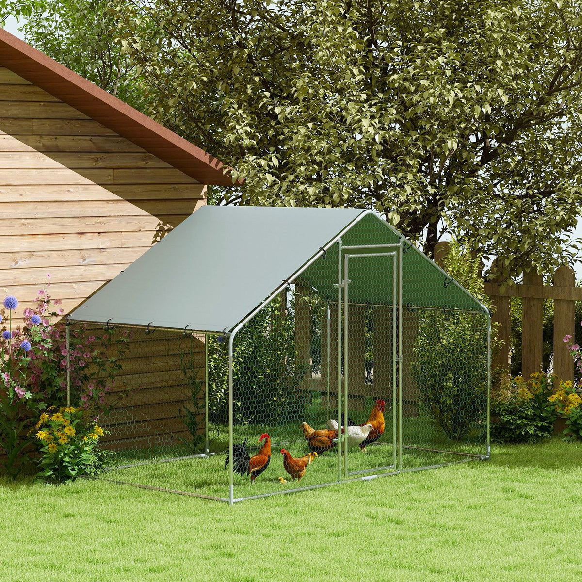 Poulailler, grand poulailler en métal avec couverture imperméable et anti-UV, cage pour 5-8 poules, 3 x 1,7 x 1,9m