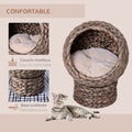 Panier lit surélevé pour chat, niche grotte cosy grand confort, dim. 40L x 37l x 51H cm coussin moelleux beige inclus