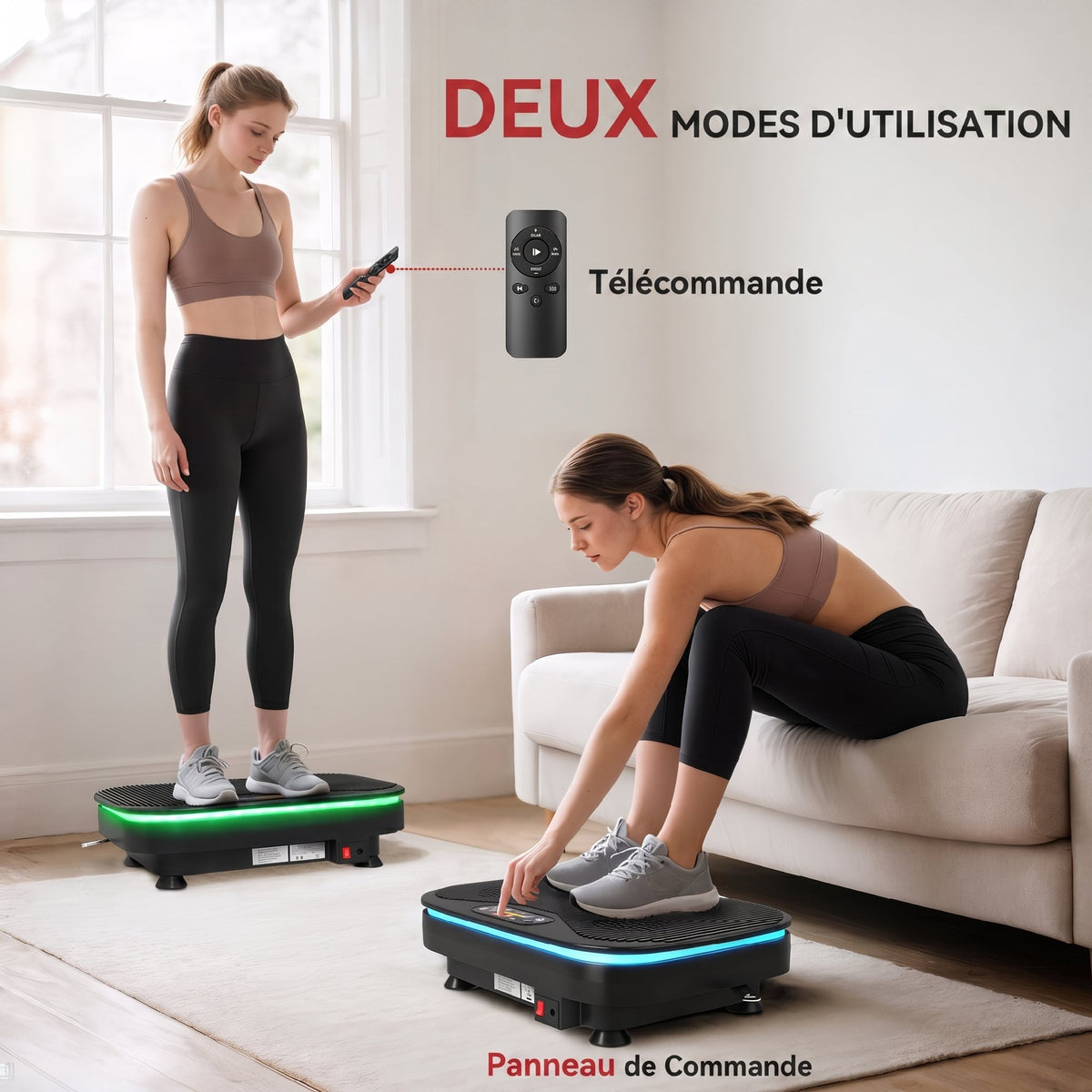 Plateforme Vibrante avec Lumières, Bluetooth, 3 Programmes, 99 Vitesses, Télécommande, Écran LED, 47x32x12cm, Noir
