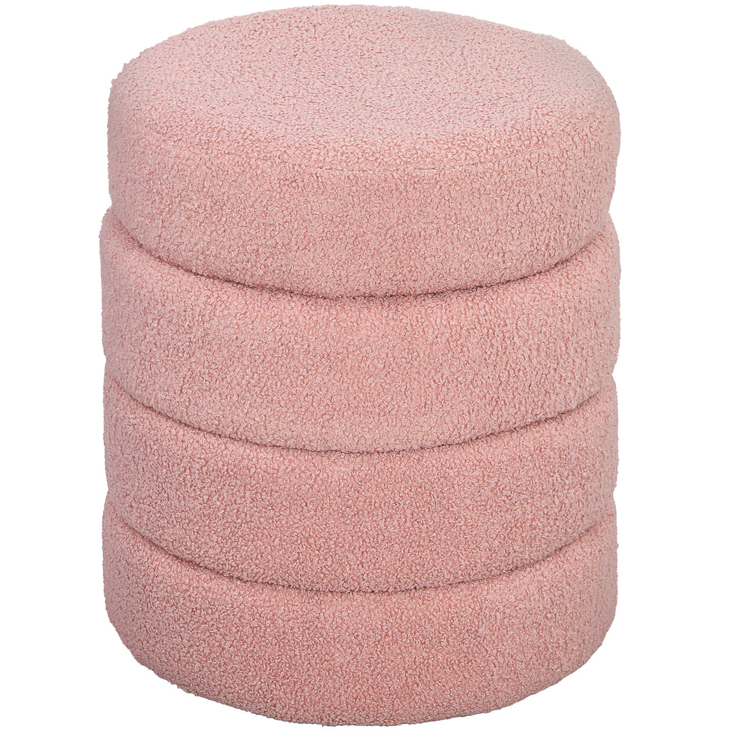 Repose pied salon, tabouret ottoman rond rembourré en peluche Teddy, pour chambre à coucher, entrée, Ø 40 x 45 cm, rose