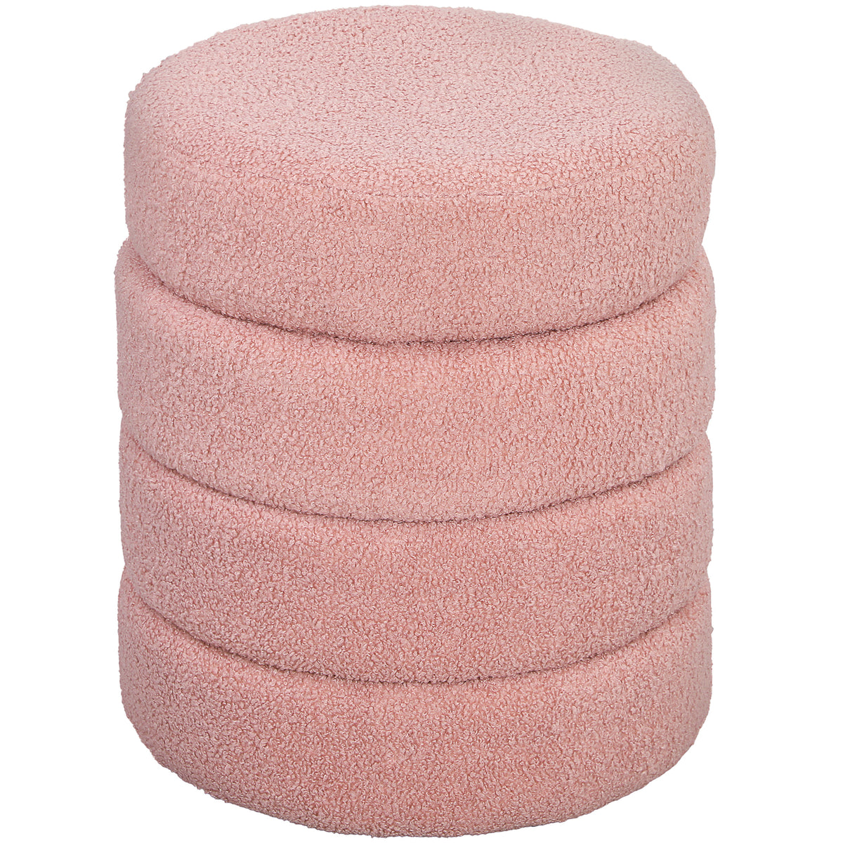 Repose pied salon, tabouret ottoman rond rembourré en peluche Teddy, pour chambre à coucher, entrée, Ø 40 x 45 cm, rose