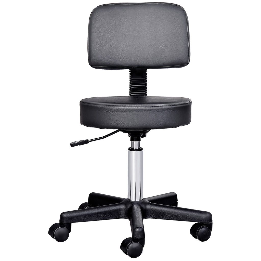 Tabouret massage a roulettes reglable en hauteur pivotant avec dossier ergonomique noir