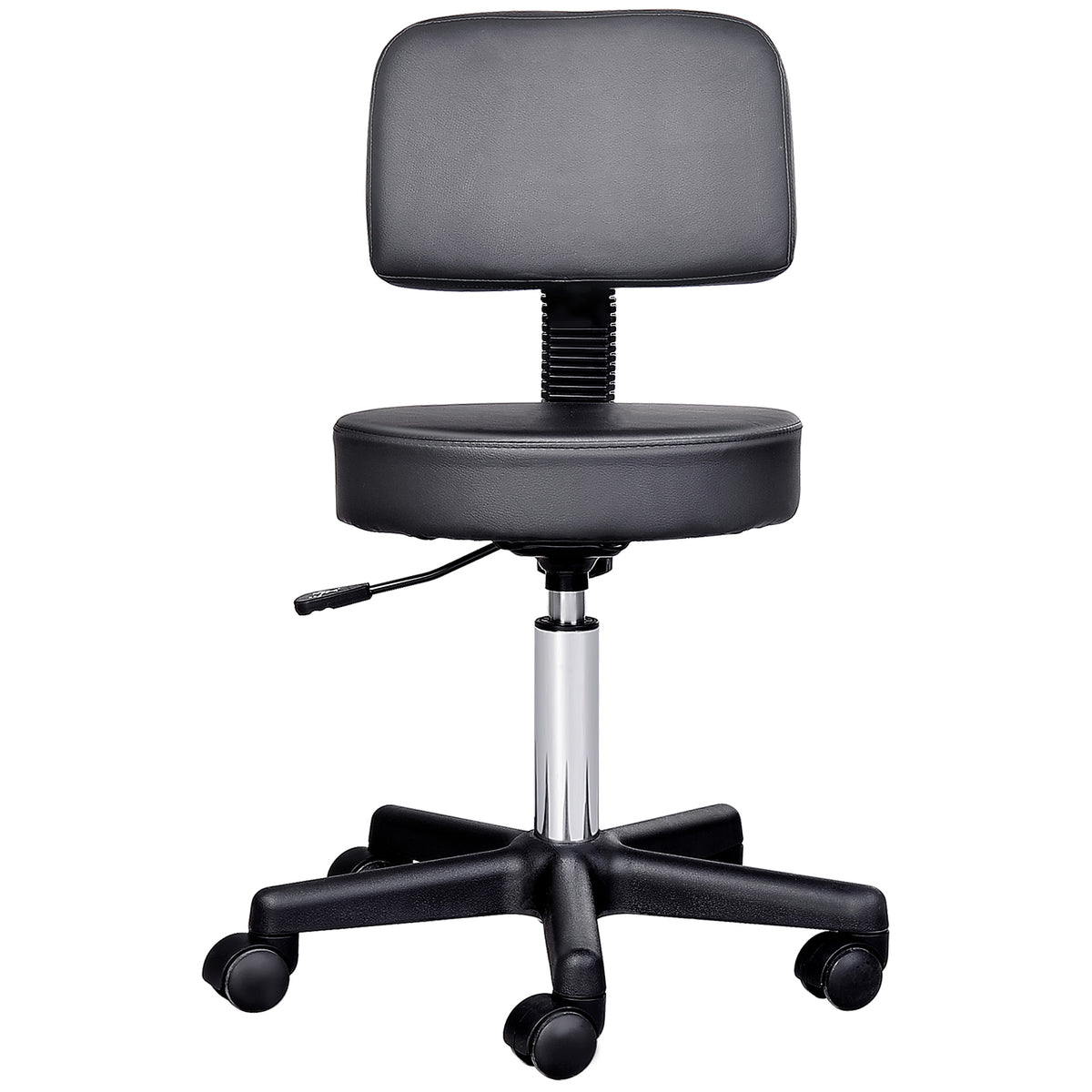 Tabouret massage a roulettes reglable en hauteur pivotant avec dossier ergonomique noir