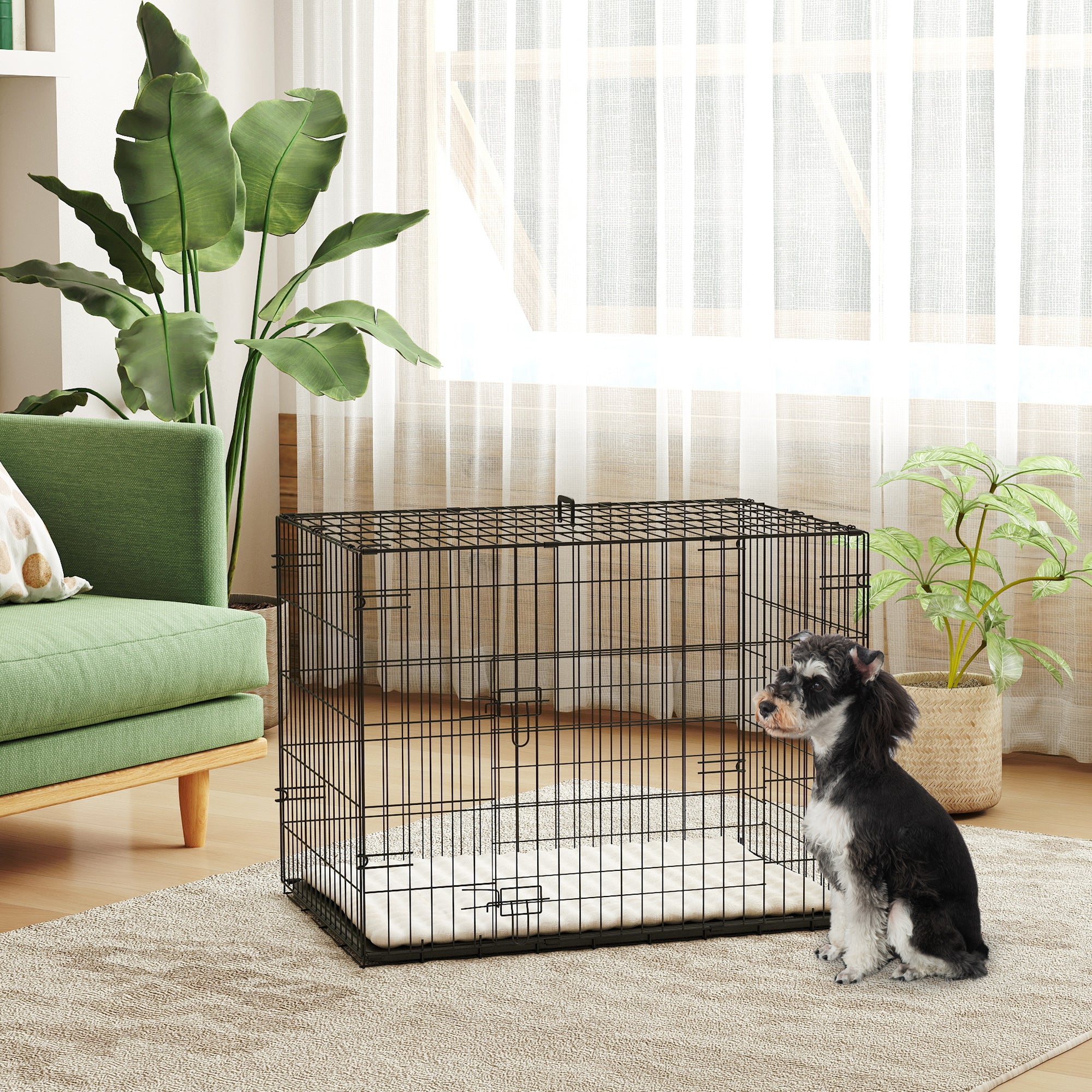 Cage pour chien cage de transport pour chien pliable avec 2 portes plateau amovible coussin lavable 75x48,5x53cm noir