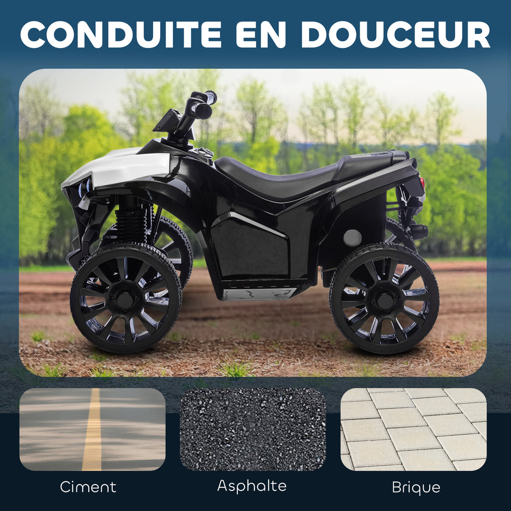 Quad électrique enfant 6V, voiture électrique enfants ATV, musique et phares LED, pour 18-56 mois, 70x42x45cm, blanc