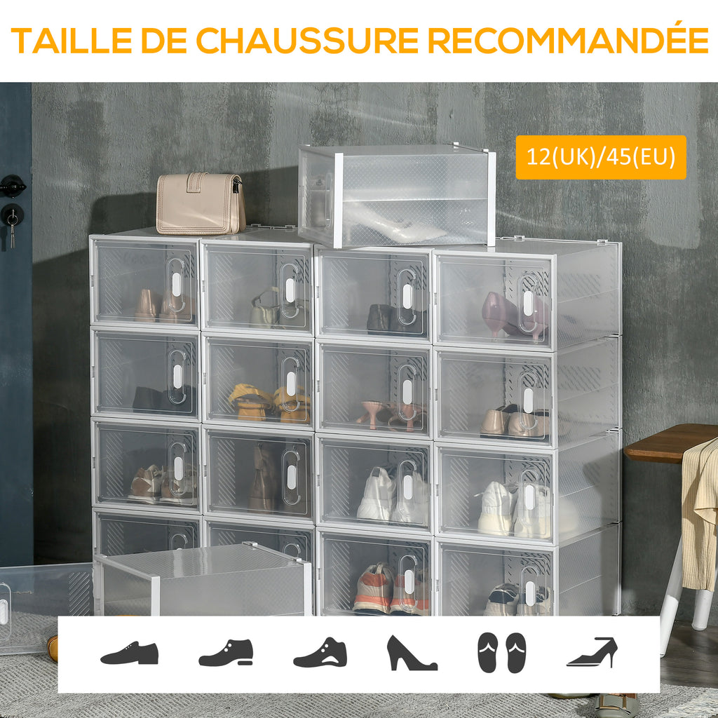 Meuble de rangement modulable, 18 cubes, meuble à chaussures empilables, vêtements, livres, jouets, blanc et transparent
