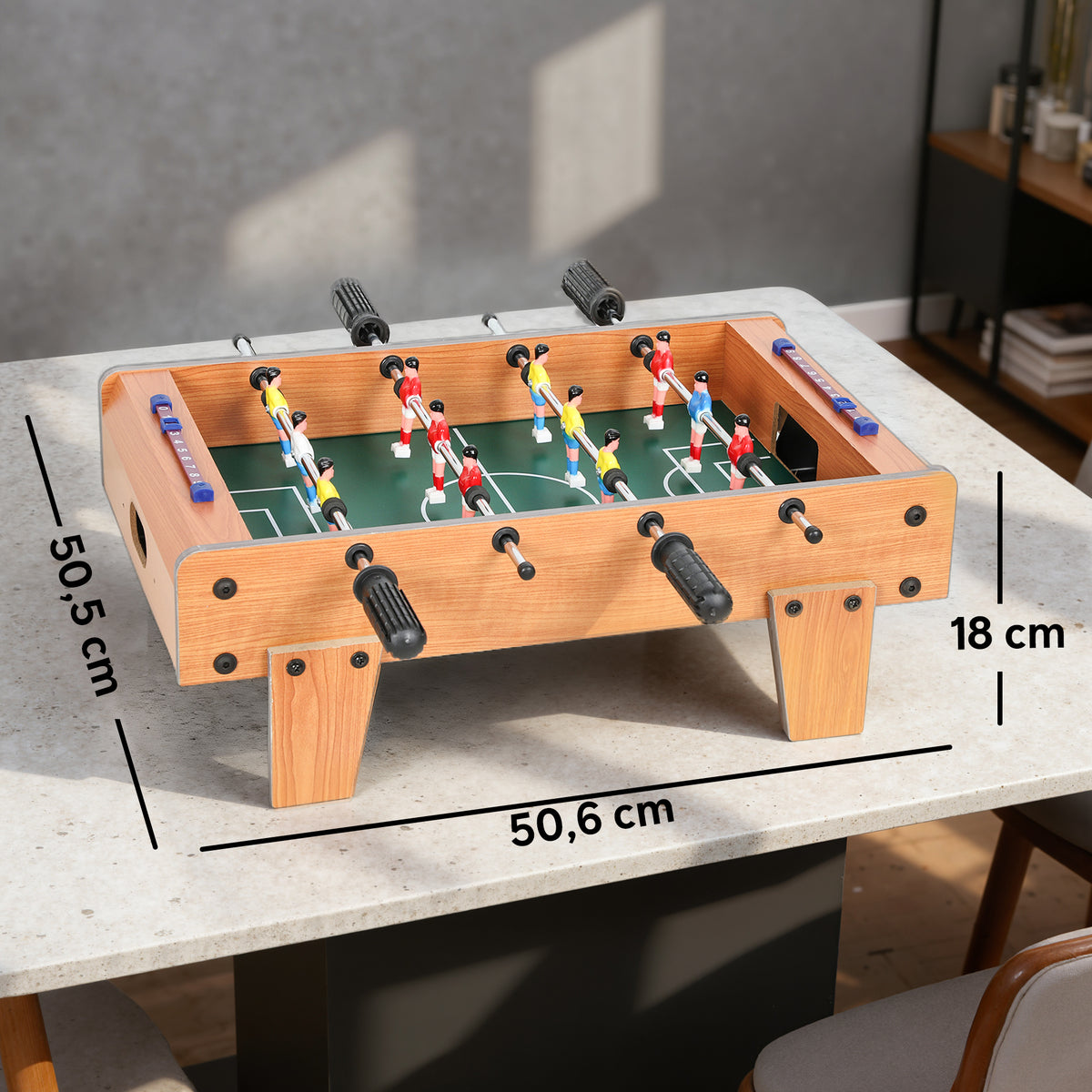 Mini Babyfoot Jeu de Table Baby-Foot Panneaux de Score et 2 Balles 50,6x50,5x18cm Finition Bois Naturel