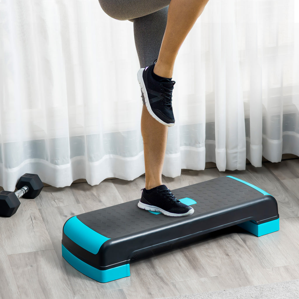 Stepper aérobic fitness hauteur réglable 3 niveaux surface antidérapante 78 x 28 x 20 cm noir et bleu