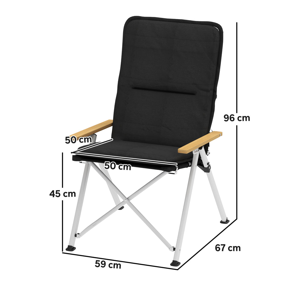 Chaise de camping chaise de pêche pliante, dossier haut, coussin amovible et sac de transport, 59x67x96cm, noir