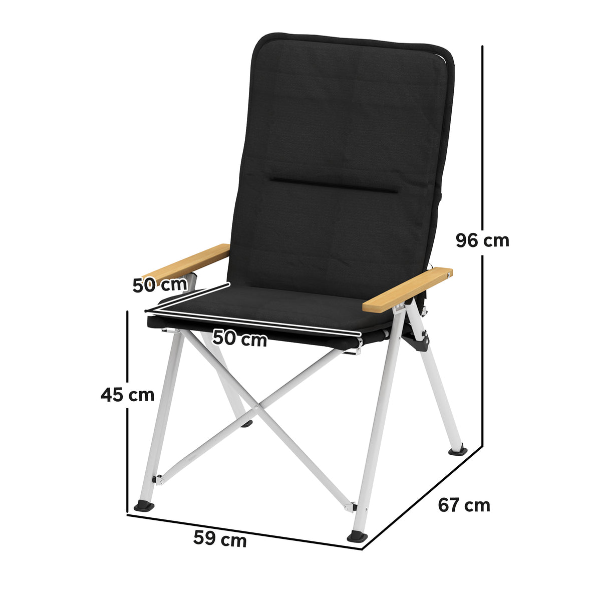 Chaise de camping chaise de pêche pliante, dossier haut, coussin amovible et sac de transport, 59x67x96cm, noir
