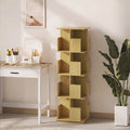 Bibliothèque Rotative à 4 Niveaux, Étagère Rangement avec 16 Compartiments, 39 x 39 x 128,3 cm, Chêne