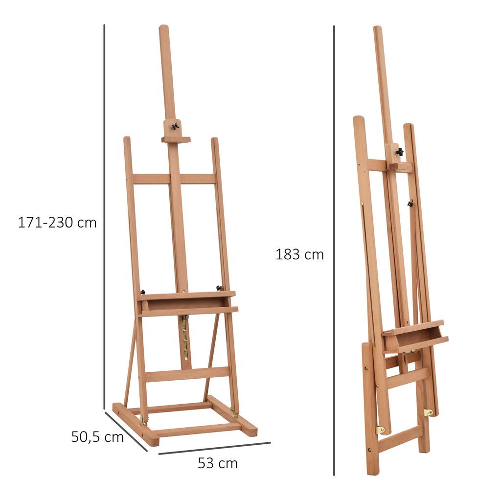 Chevalet en bois hauteur réglable 171-230cm Chevalet Peinture avec rangement inclinaison réglable 80° max. bois naturel