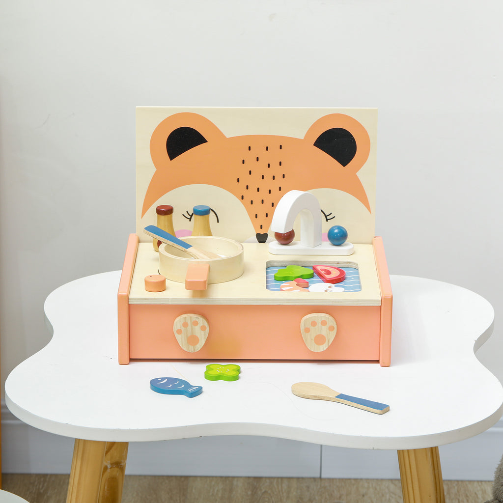 Mini-cuisine en bois jouet enfant avec 12 accessoires poêle spatule condiments fruits légumes - pour 3-5 ans -
