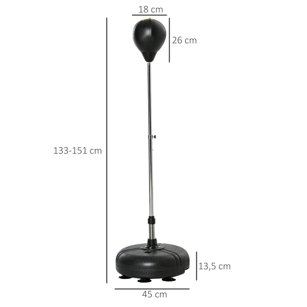 Punching ball sur pied réglable hauteur 133 -151 cm, sac de frappe sur pied 2 gants base lesté 45 x 45 x 133-151 cm noir