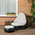Canapé gonflable et repose-pieds, tissu aspect peluche doux et porte-gobelet, gris