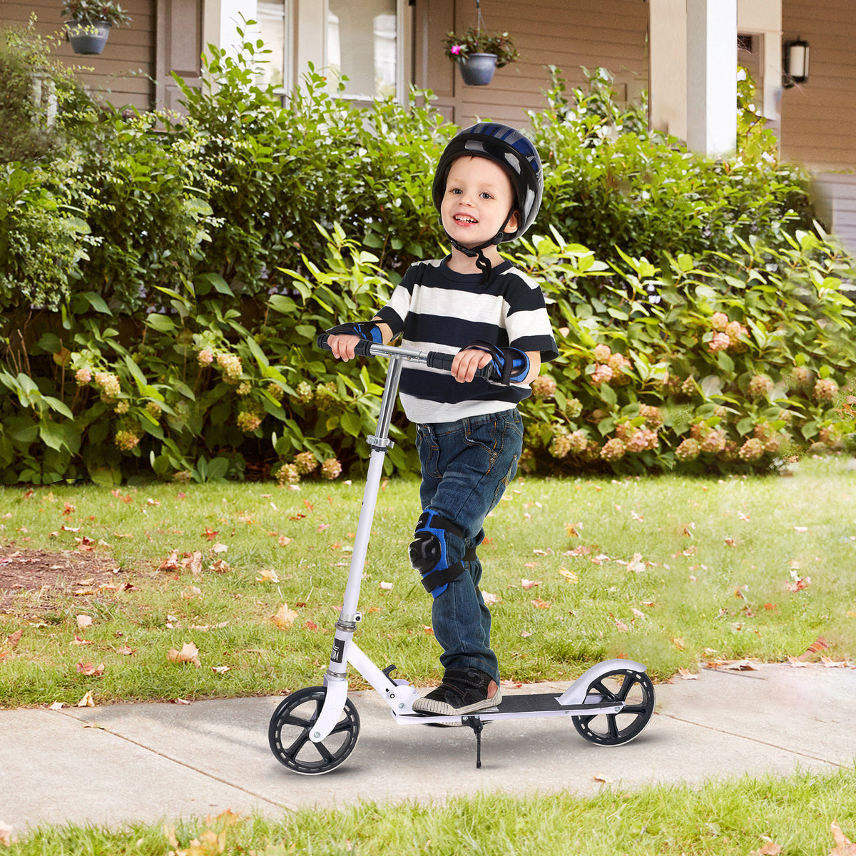 Trottinette Pliable Hauteur Guidon réglable sur 4 Niveaux système de freinage arrière pour enfant adolescent pois max. 100KG dim. 88L x 37l x 75-100H cm Blanc