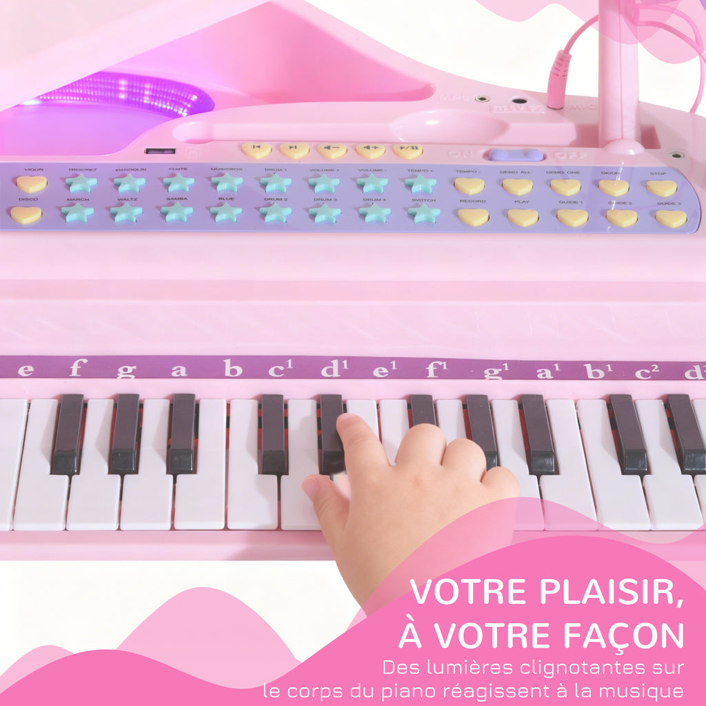Piano à Queue électronique 37 Touches Multifonctions avec Micro Haut Parleur Rose