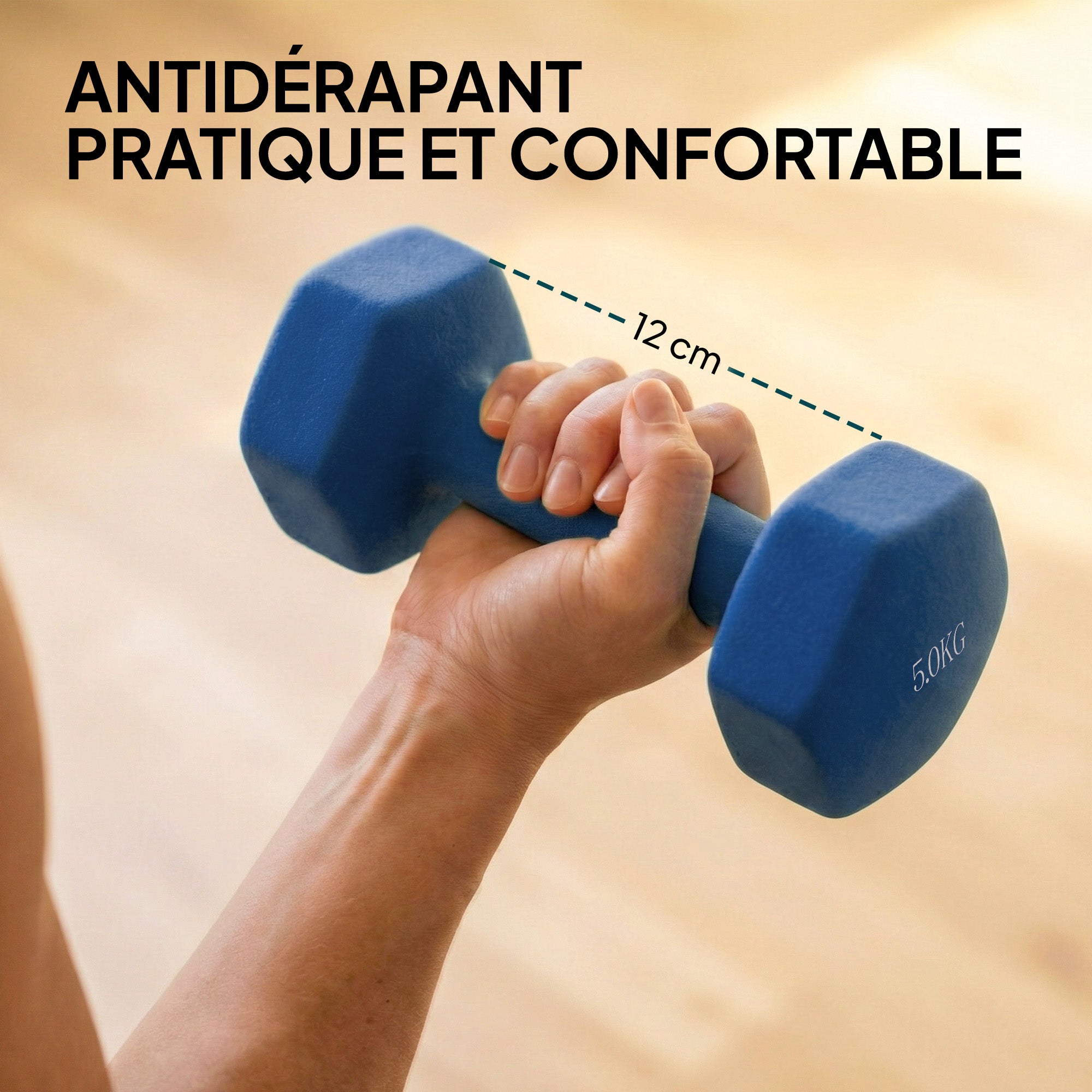Lot 3 haltères hexagonaux avec support, 2 x 1kg, 2 x 3kg, 2 x 5kg, poignées antidérapantes, fitness à domicile