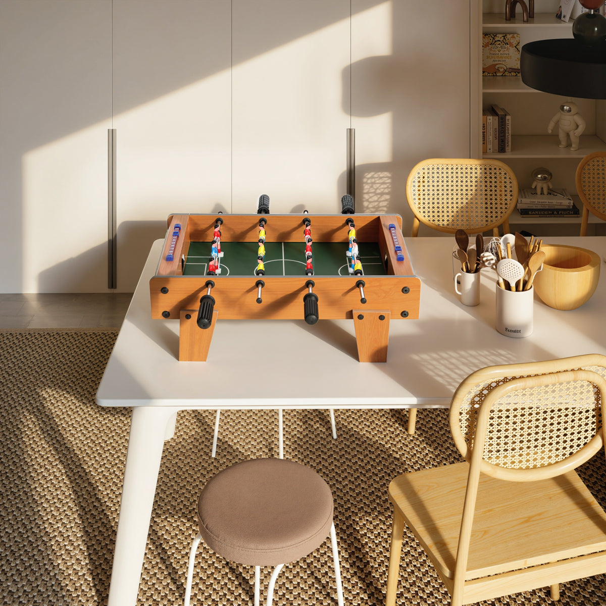 Mini Babyfoot Jeu de Table Baby-Foot Panneaux de Score et 2 Balles 50,6x50,5x18cm Finition Bois Naturel