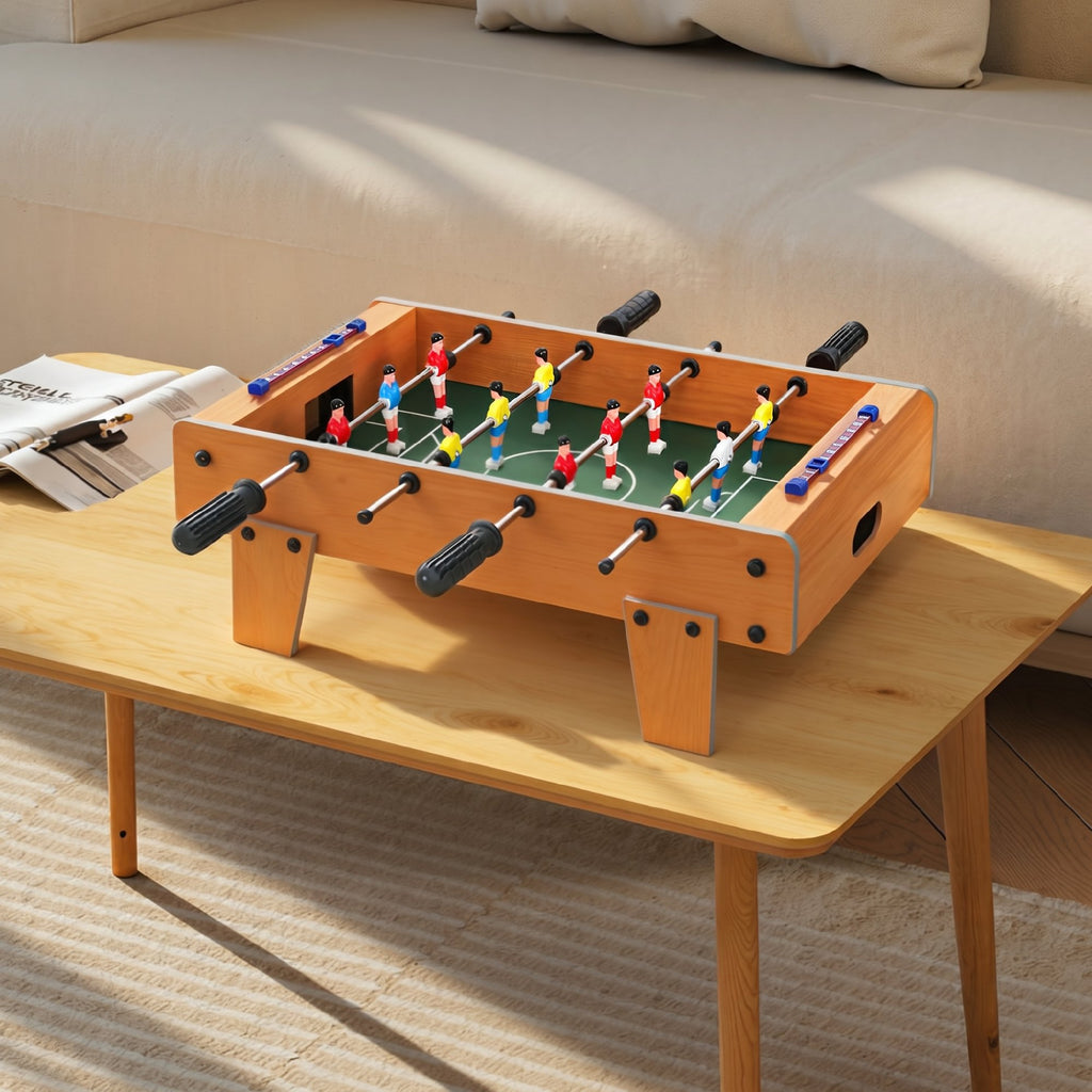 Mini Babyfoot Jeu de Table Baby-Foot Panneaux de Score et 2 Balles 50,6x50,5x18cm Finition Bois Naturel