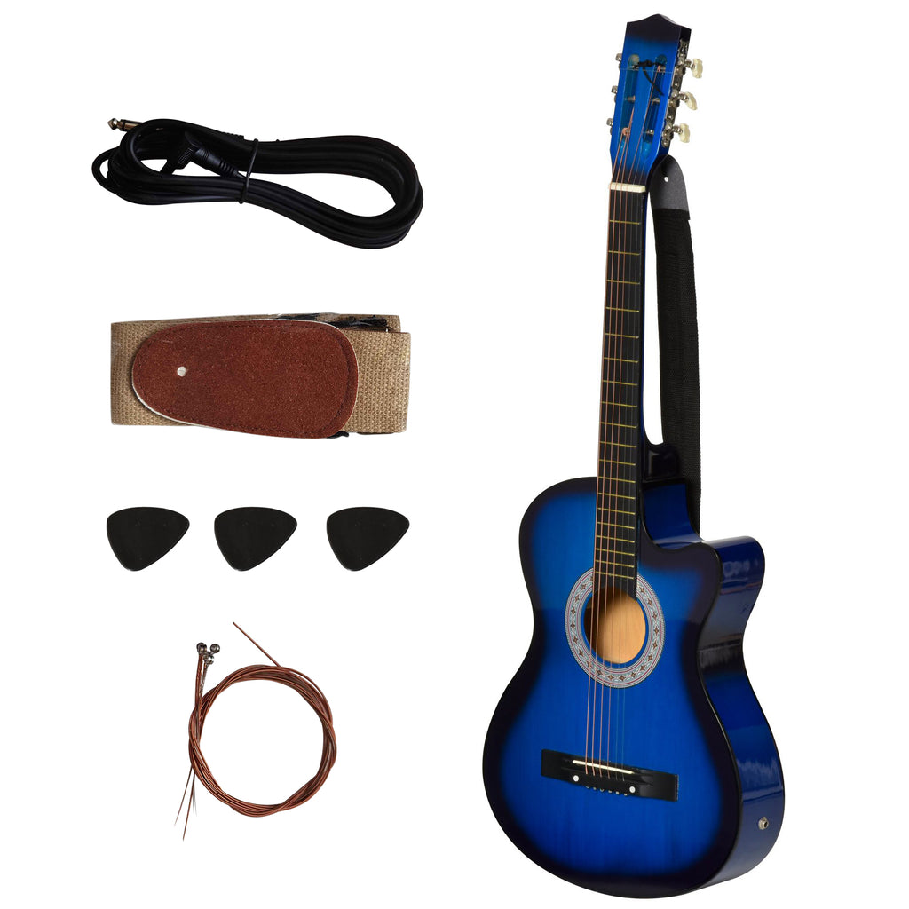 Pack guitare électrique kit guitare électrique avec sac, sangle, corde, médiators, câble, 96,5x35,8x8,5cm, bleu et noir