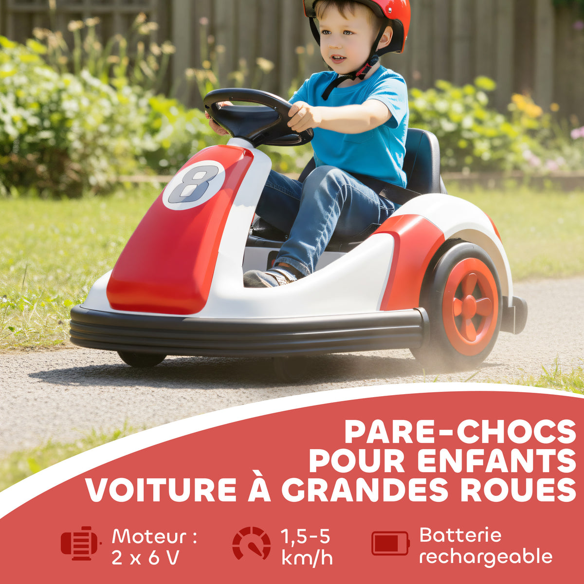 Auto-tamponneuse enfant 6V, rotation à 360°, voiture tamponneuse électrique enfant avec double moteur, musique et klaxon