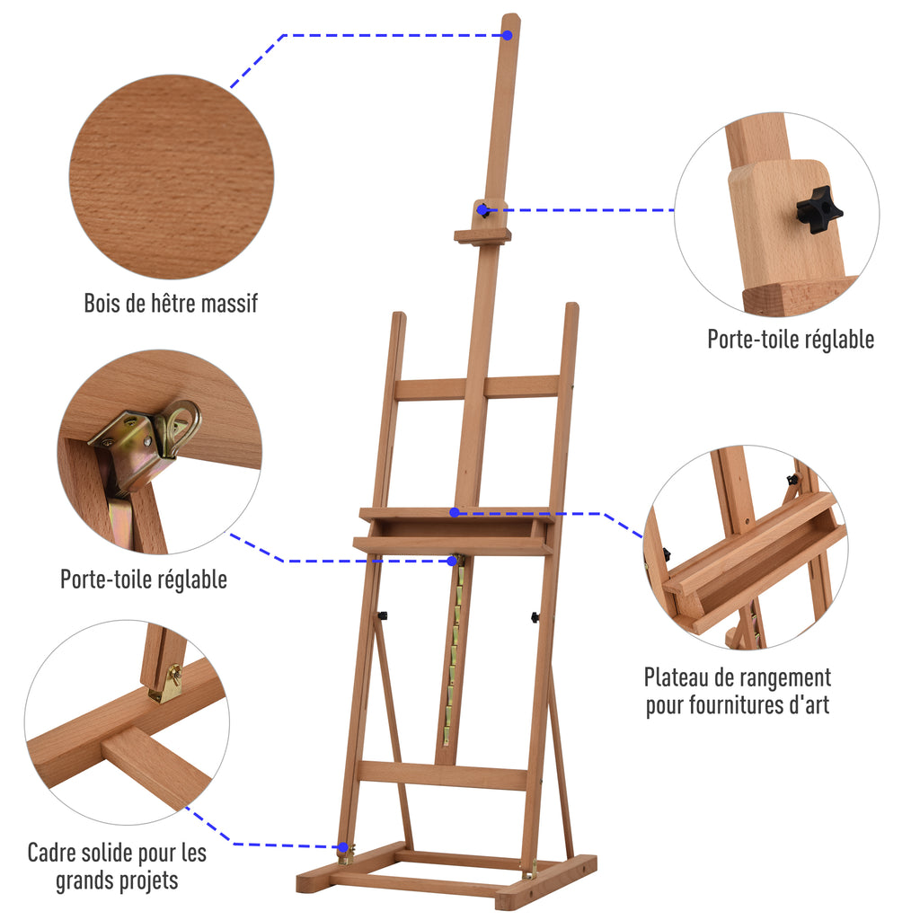 Chevalet en bois hauteur réglable 171-230cm Chevalet Peinture avec rangement inclinaison réglable 80° max. bois naturel