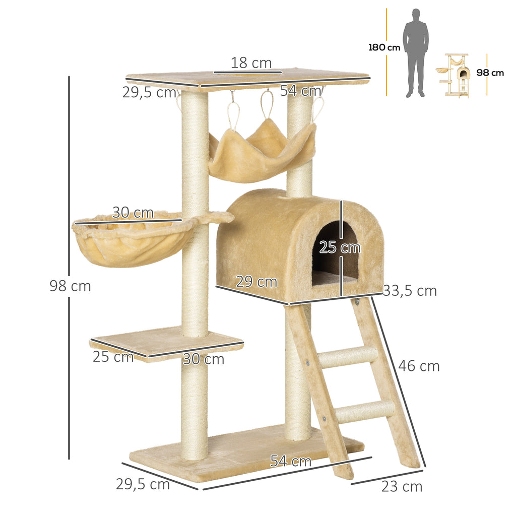 Arbre à chat griffoir arbre à grimper stable à plusieurs niveaux centre d'activités hauteur 98 cm beige