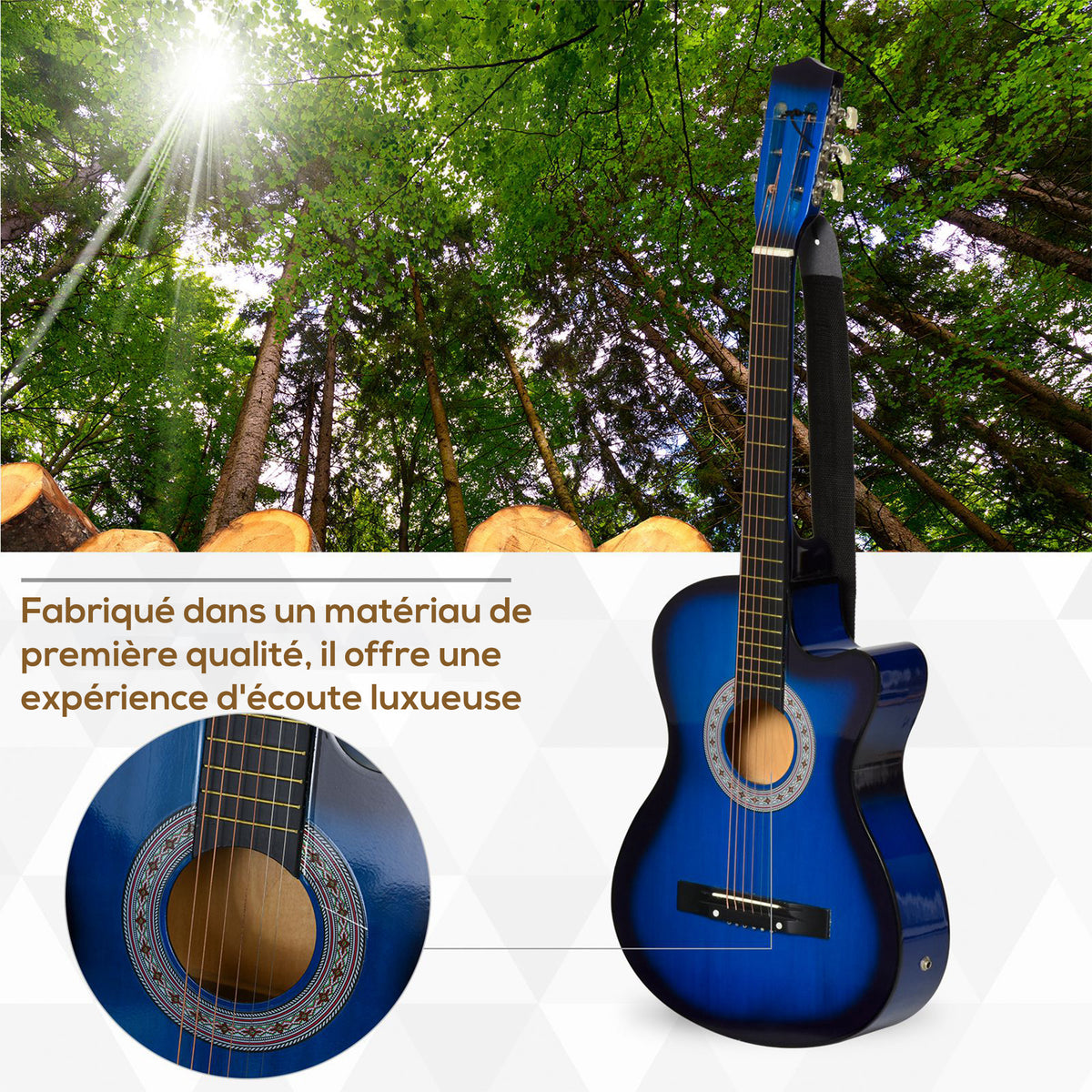 Pack guitare électrique kit guitare électrique avec sac, sangle, corde, médiators, câble, 96,5x35,8x8,5cm, bleu et noir