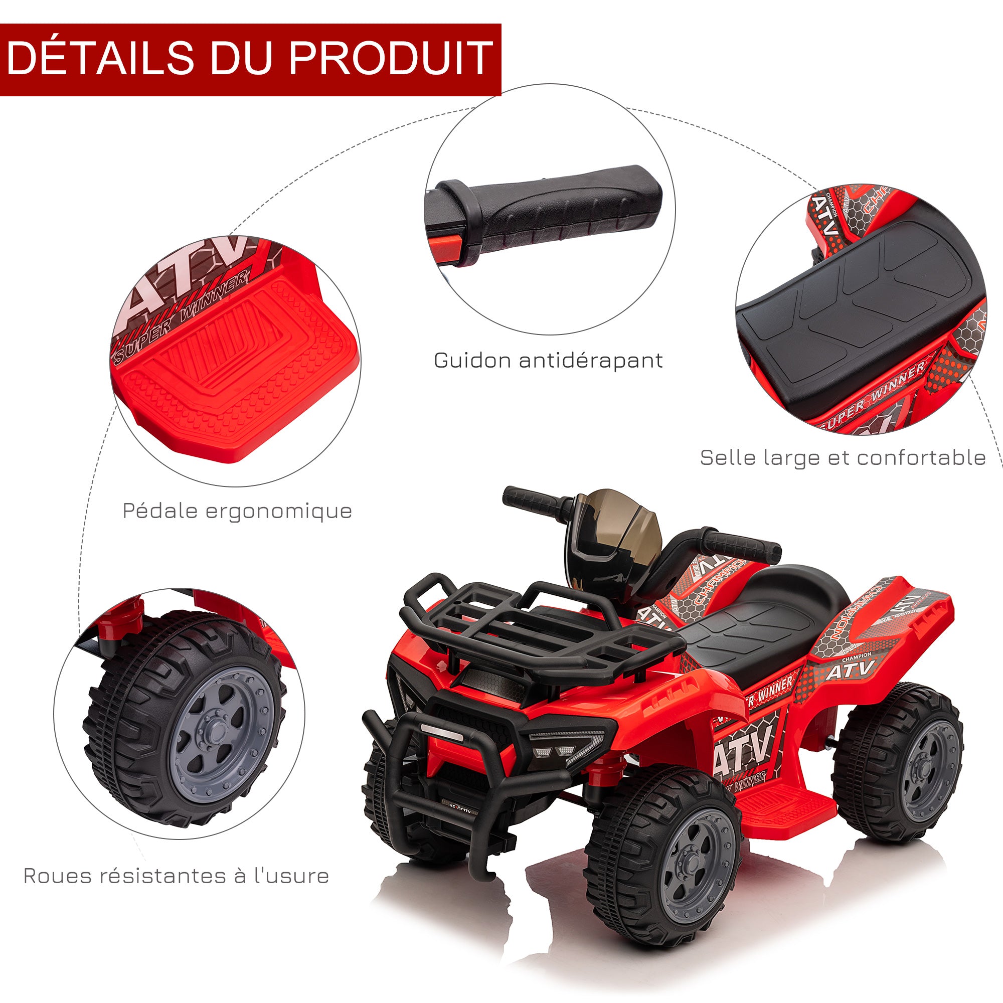 Quad buggy voiture électrique enfant quad électrique 18-36 mois 6 V 2 Km/h max. rouge
