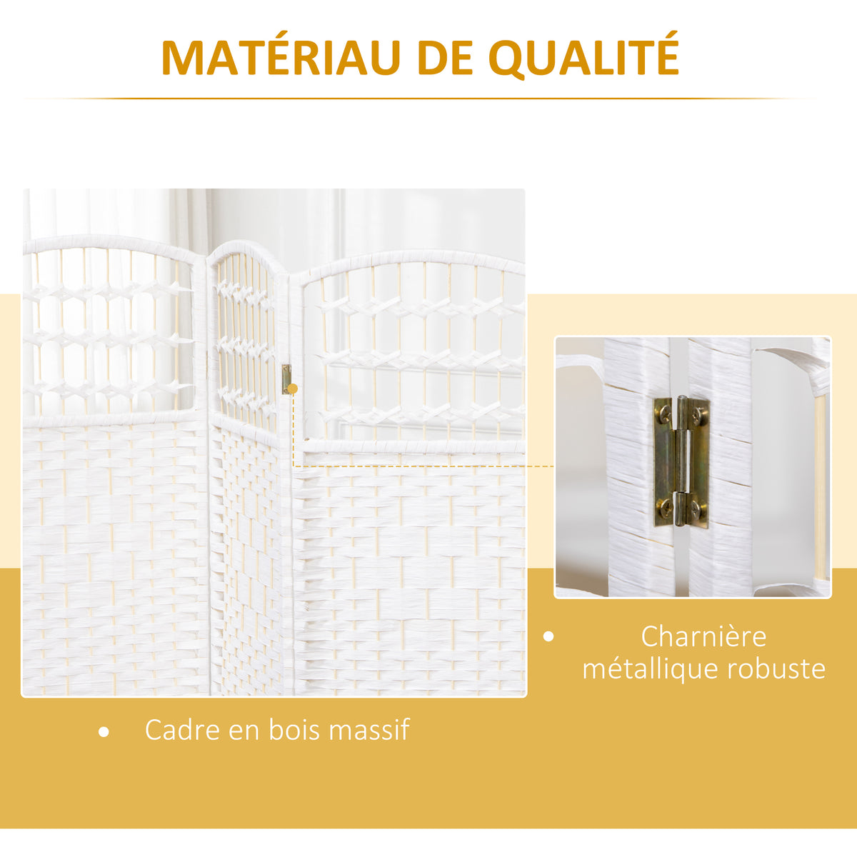 Paravent intérieur en bois séparateur de pièce cloison pliable 4 panneaux 160 x 170 cm blanc