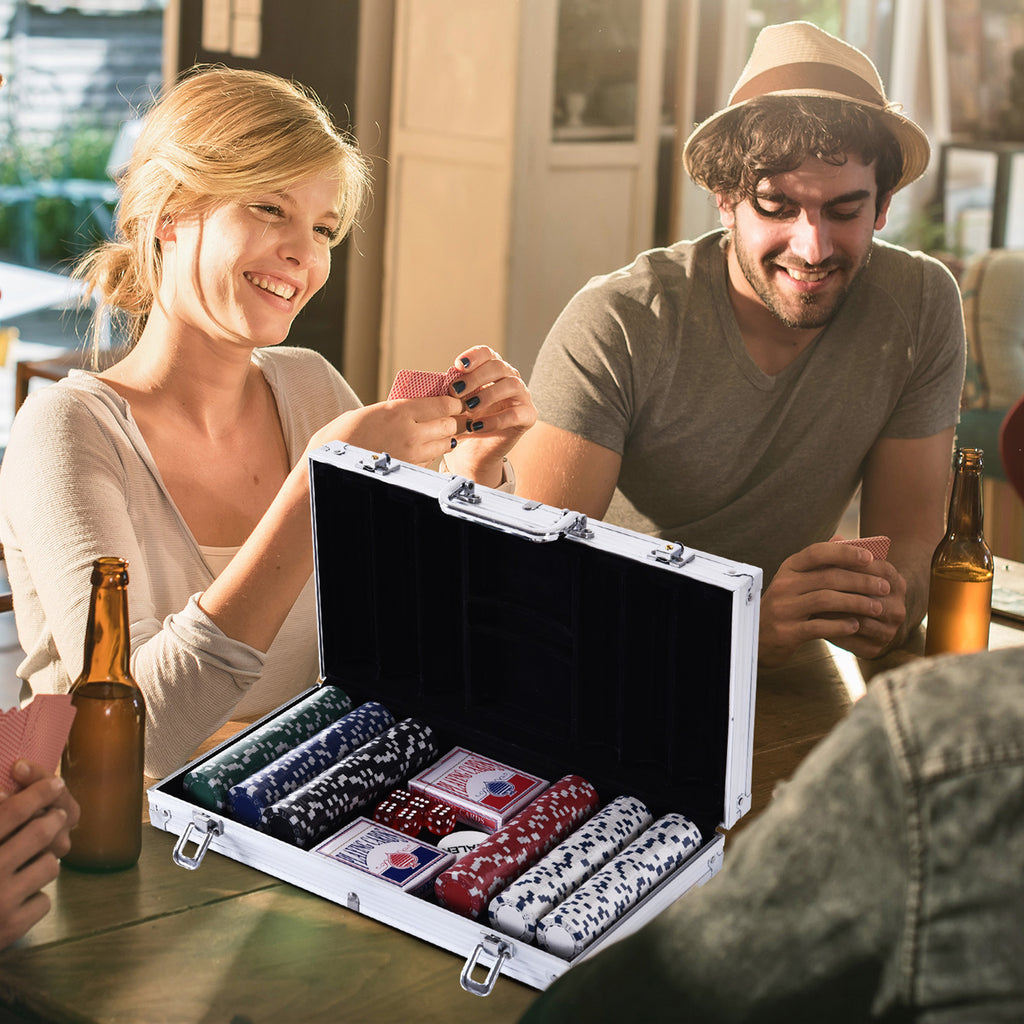 Mallette de Poker Coffret de Poker Complet avec 300 jetons 2 Jeux de Cartes + 2 clés Aluminium
