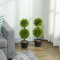Lot de 2 plantes artificielles décoratives, boules de buis artificiel 60 cm avec pot, plastique, vert