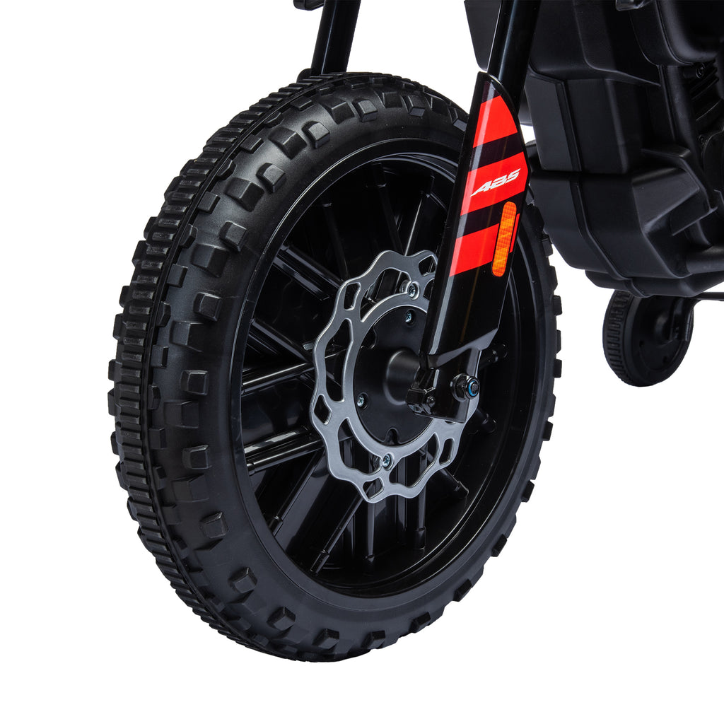 Moto électrique enfants sous licence Aprilia avec 2 moteurs 12V, roues d'entraînement, lumière LED, musique - blanc