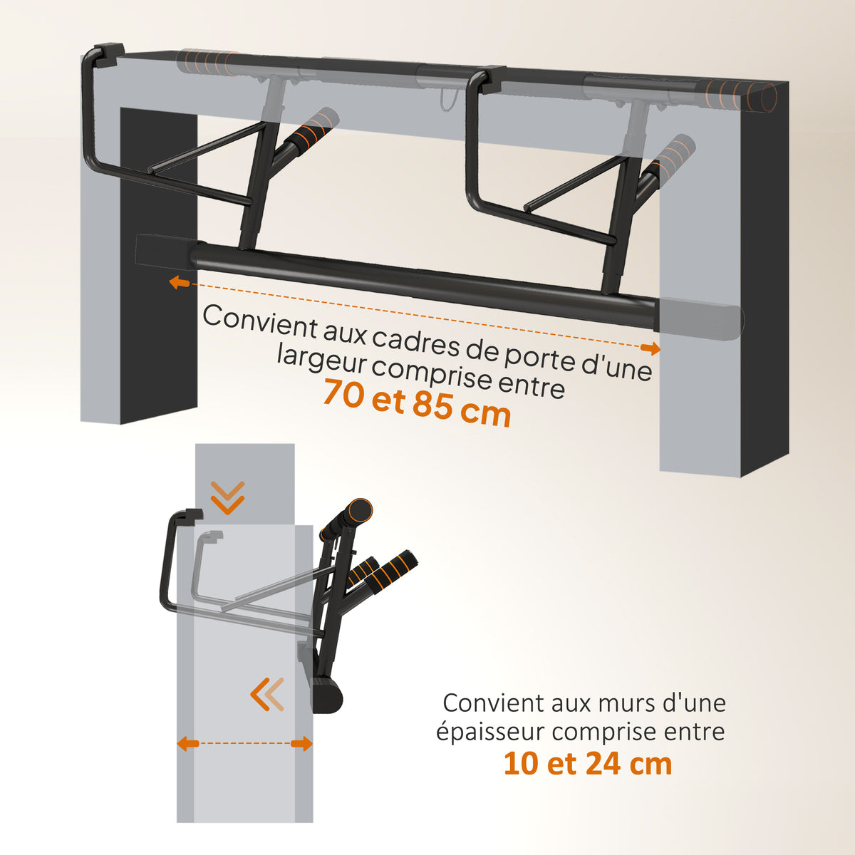 Barre de traction barre traction porte avec bandes de résistance poignées rembourrées 100 x 43 x 27 cm noir