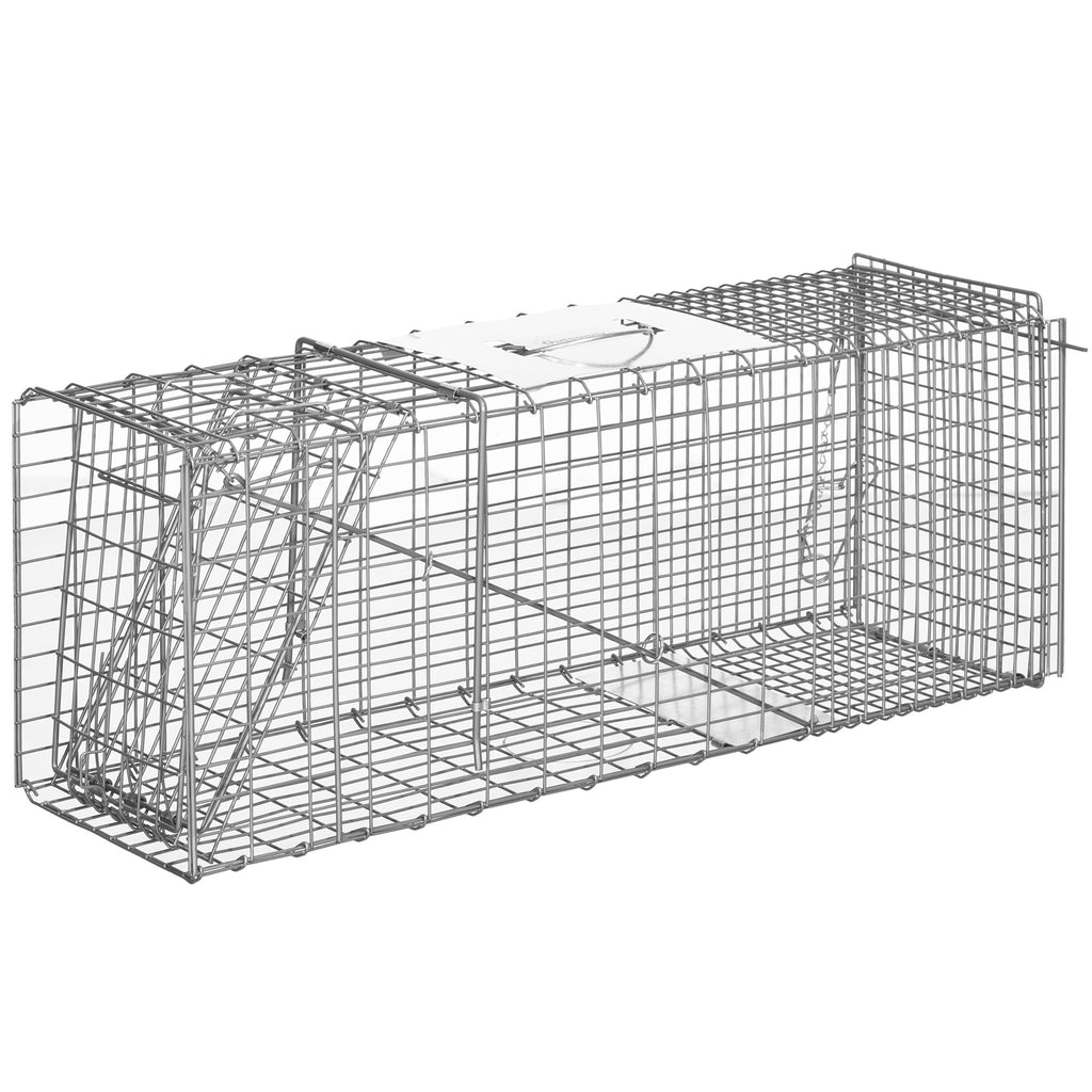 Piège cage de capture pliante pour petits animaux type rats et souris - 2 portes poignée 81 x 26 x 34,5 cm acier gris
