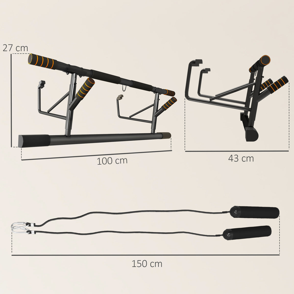 Barre de traction barre traction porte avec bandes de résistance poignées rembourrées 100 x 43 x 27 cm noir
