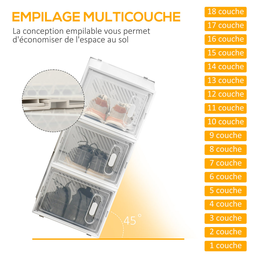 Meuble de rangement modulable, 18 cubes, meuble à chaussures empilables, vêtements, livres, jouets, blanc et transparent