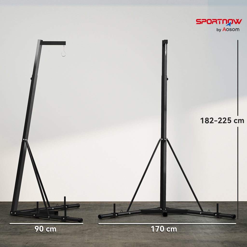 Support de sac de frappe sur pieds pliable réglable en hauteur avec base lestée charge max. 60 Kg acier noir
