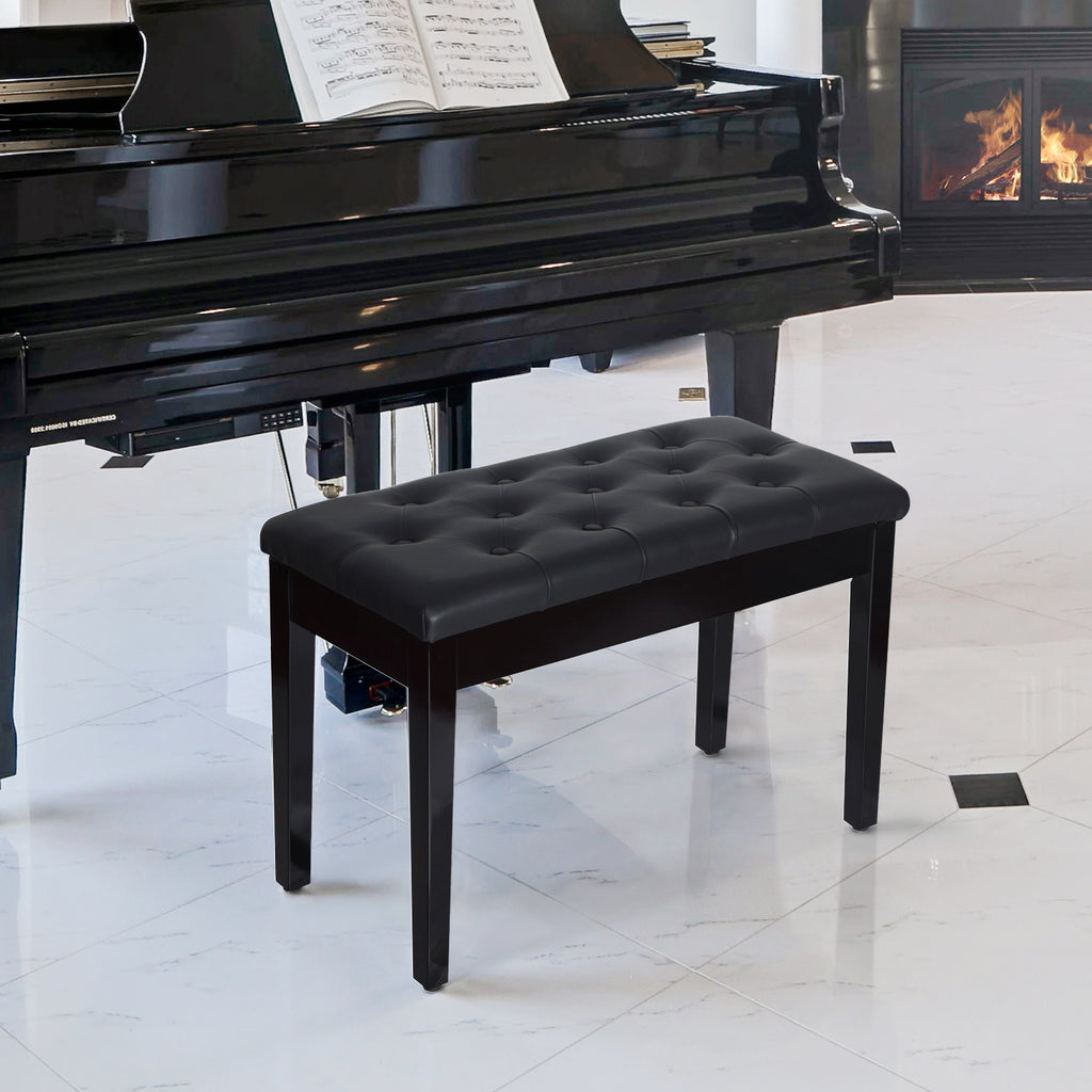 Banquette tabouret siège pour piano avec coffre de rangement pied bois caoutchouc assise capitonnée noir