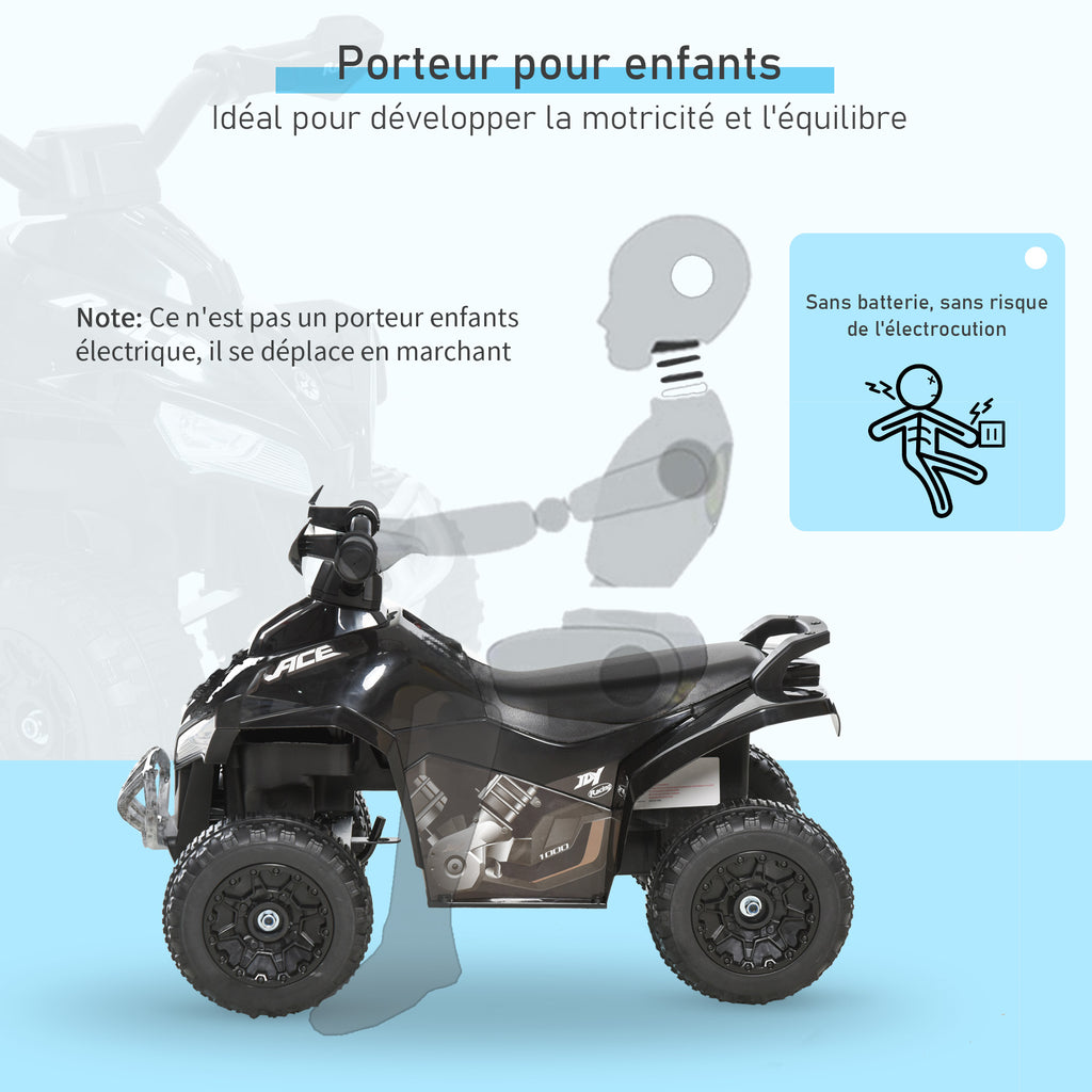 Porteur Enfants Quad 18-36 Mois dim. 67L x 38l x 44H cm Effets Lumineux et sonores Noir