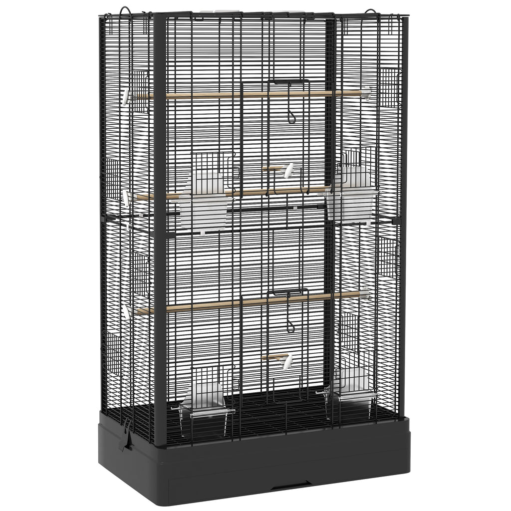 Cage à oiseaux volière avec portes perchoirs cage pour canaris perruches perroquets 61 x 36,5 x 98 cm noir