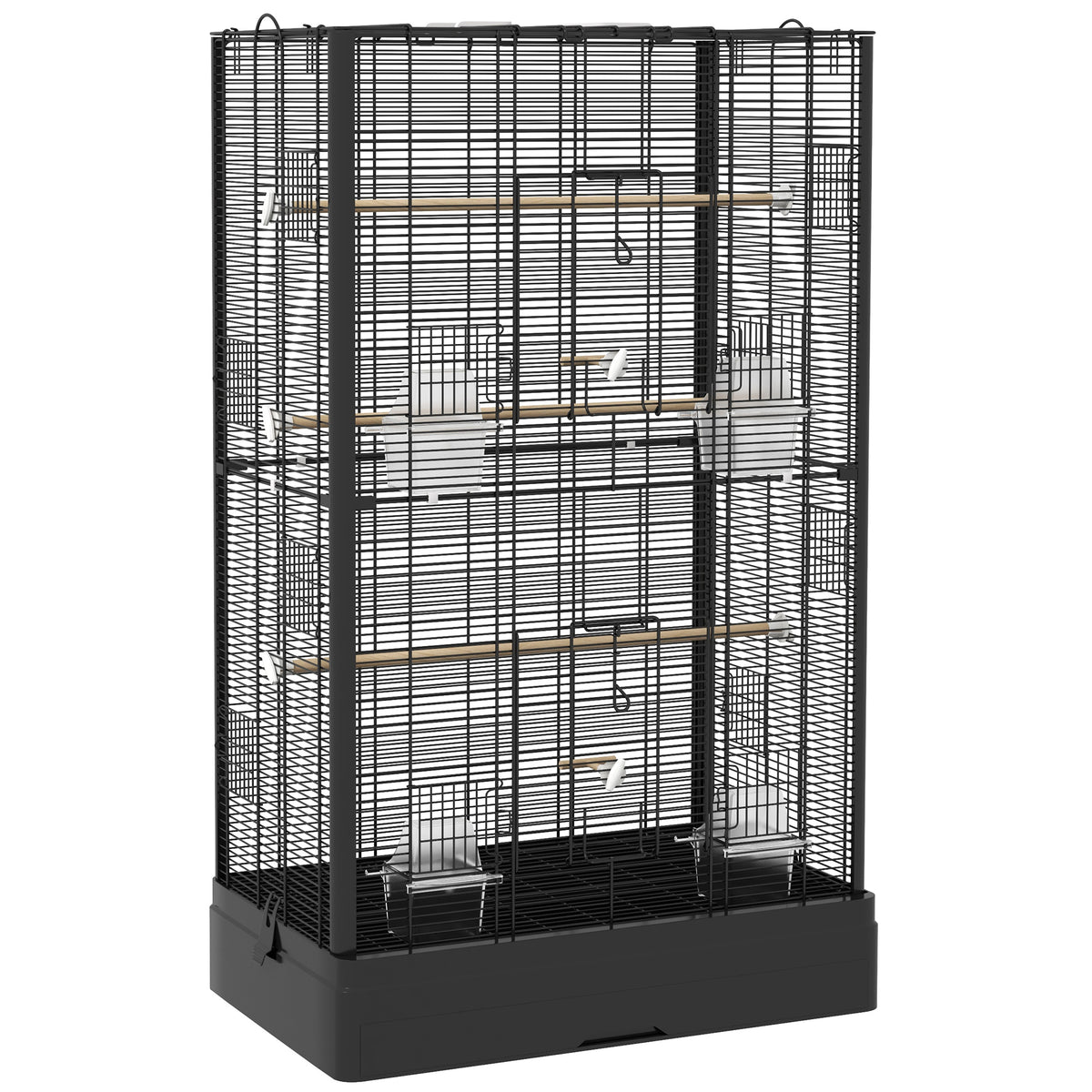 Cage à oiseaux volière avec portes perchoirs cage pour canaris perruches perroquets 61 x 36,5 x 98 cm noir