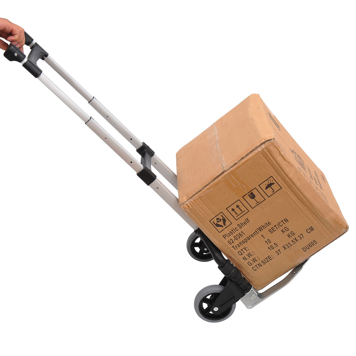 Chariot diable pliable leger telescopique charge 70kg en aluminium argent-noir